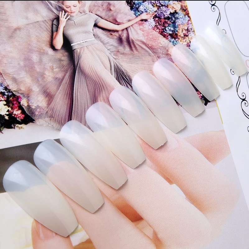 Bộ 100 Móng Tay Giả / Móng Tay Giả / Móng Tay Giả Bằng Acrylic Trong Suốt / Che Phủ Toàn Diện / Móng Tay Giả Kiểu Pháp / Ballerina Kèm Hộp Đựng