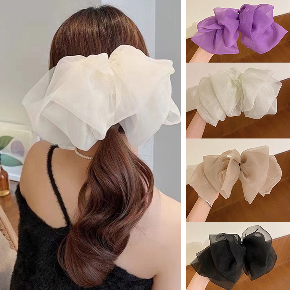 Kẹp Tóc Hình Nơ Bằng Vải Voan Màu Trơn Thanh Lịch Dành Cho Nữ