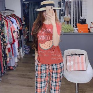 Bộ mặc nhà cotton dưa hấu