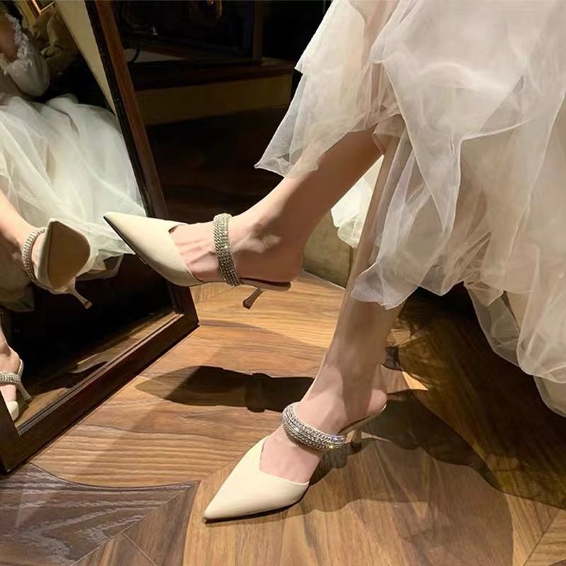 Giày Cao Gót Mũi Nhọn Đính Đá Thời Trang Mùa Hè 2022 Phong Cách Phương Tây Cho Nữ