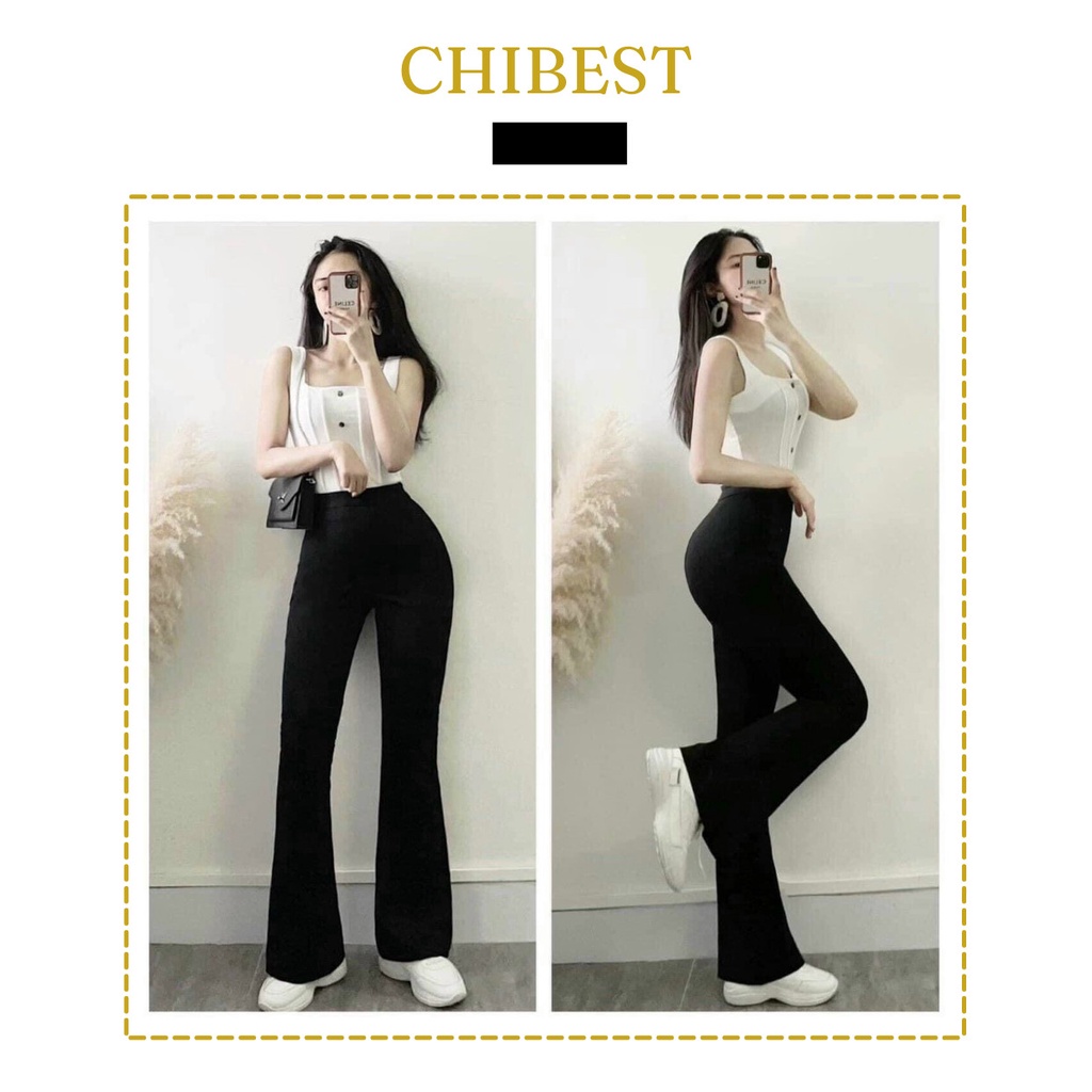 Quần ống loe nữ quần ống loe lưng chun khóa hông CHIBEST YQB0110 .