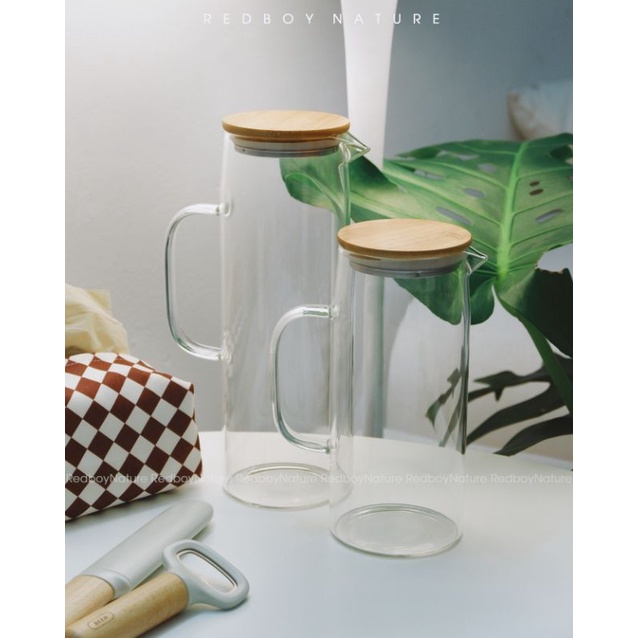 Bình nước thủy tinh chịu nhiệt nắp gỗ - bình thủy tinh . redboy nature