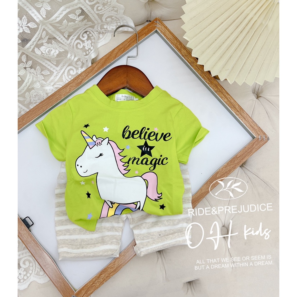 Bộ cộc tay bé gái, bộ cotton xuất Hàn siêu đẹp cho bé size 20-35kg