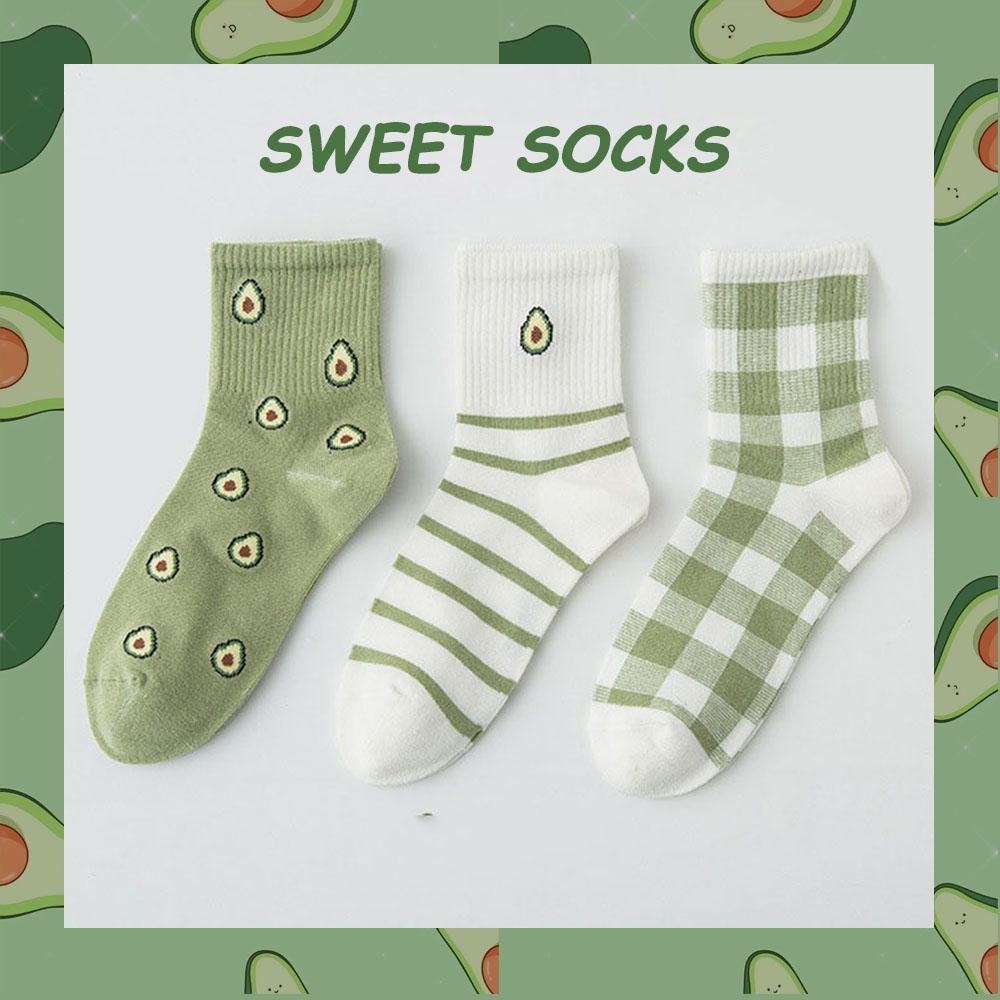 Đôi vớ cotton dài họa tiết quả bơ dễ thương cho nữ