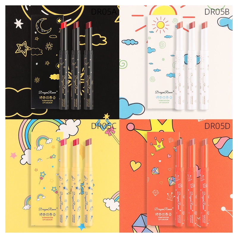 [Hàng mới về] Set 3 son môi màu nhung lì không thấm nước chống dính cốc