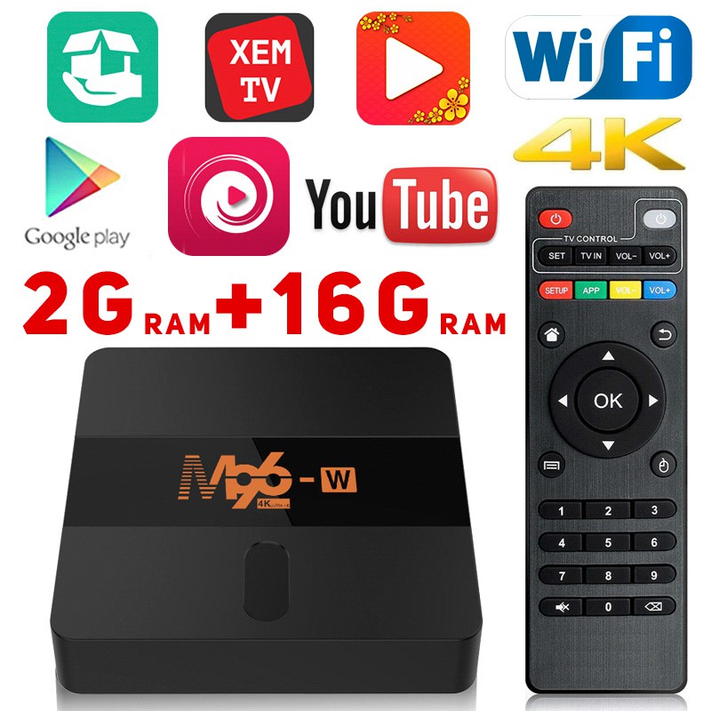 tivi box 2GRAM +16GROM Android Box 4K android 7.1 Smart android tivi box giá rẻ - Hàng xịn m96-w tv box