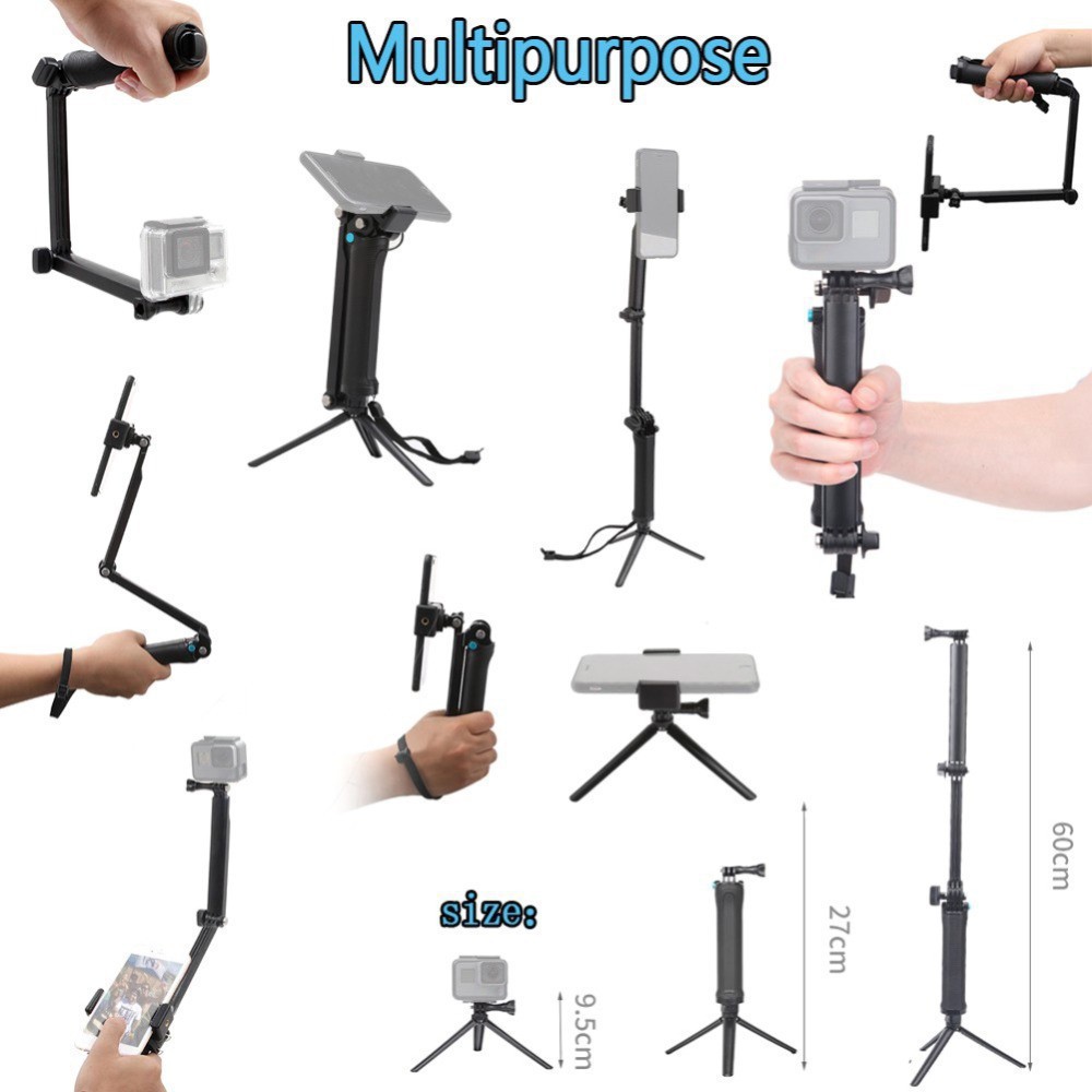 GoPro Hero 9 8 7 6 5 Insta360 One X X2 R Phone DJI Osmo Action Camera Accessories 3-Way Grip Selfie Stick Tripod Waterproof Monopod Stand