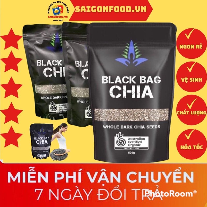 [1KG] Hạt Chia Đen Úc BLACK BAG - hàng nhập khẩu chính hãng 100% (Cam Kết Ko Pha Trộn) date mới túi 500gr | SaiGonFood