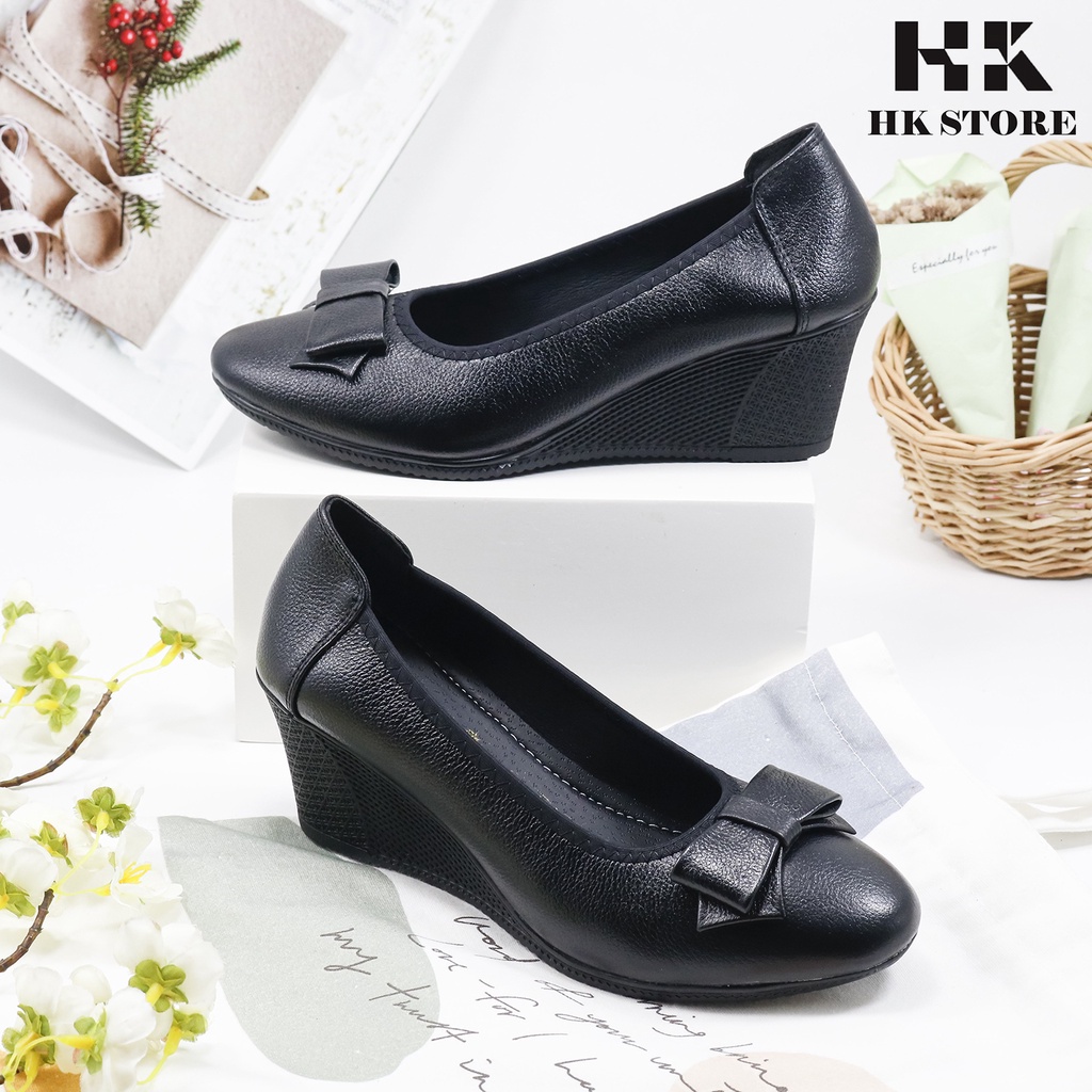 Giày nữ da bò đế xuồng 5cm - da bò thật 100% mềm mại dễ sử dụng - hàng chính hãng HK.STORE - bảo hành 12 tháng