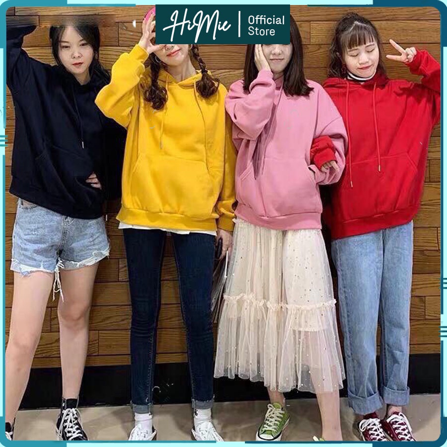 Áo Nỉ Bông Trơn Cho Nữ- Áo Sweater Có Mũ HiMie