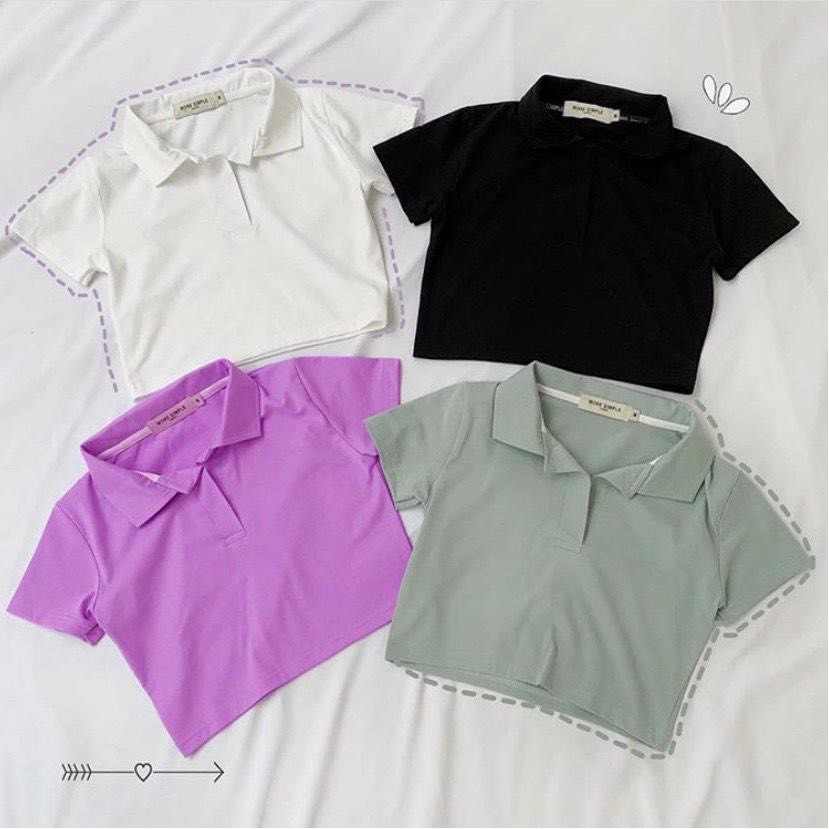 áo polo croptop thun cotton nữ ngắn tay | BigBuy360 - bigbuy360.vn