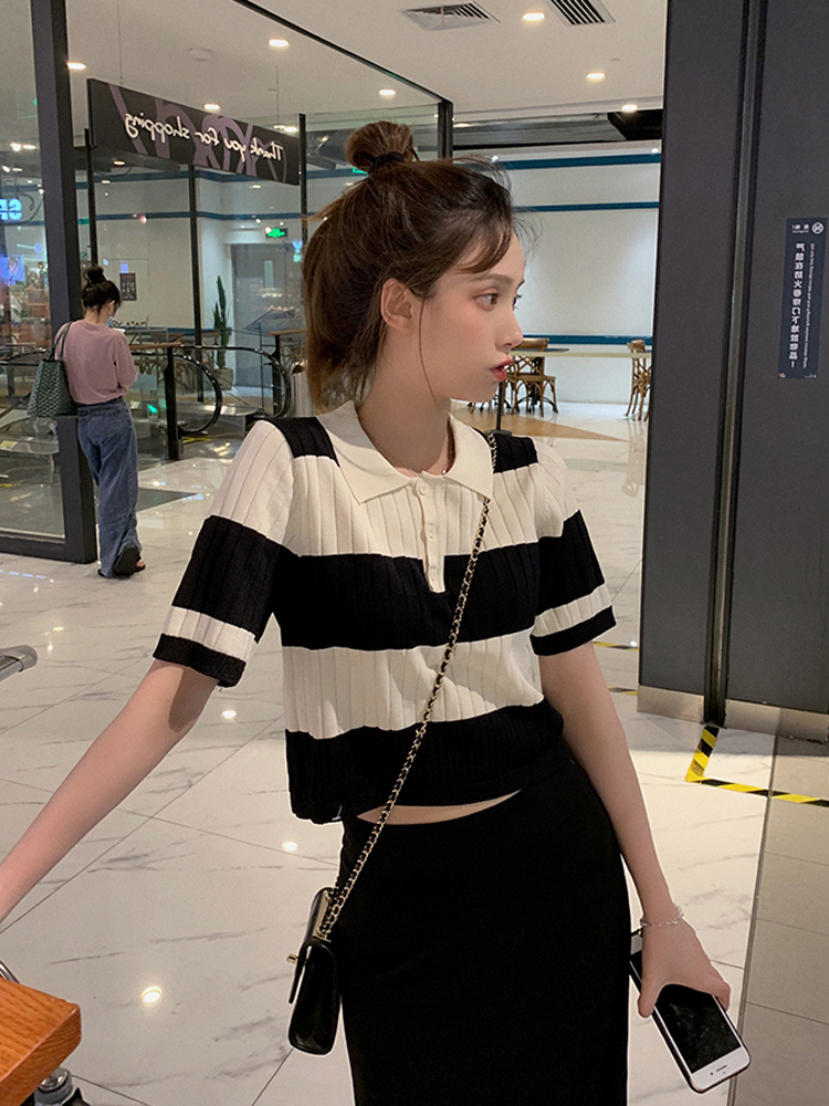 Áo Thun Polo Ngắn Tay Họa Tiết Sọc Ngang Thời Trang Dành Cho Nữ | BigBuy360 - bigbuy360.vn