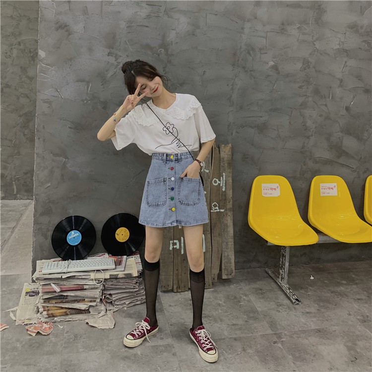 Xiaozhainv Chân Váy Denim Lưng Cao Phong Cách Hàn Quốc | BigBuy360 - bigbuy360.vn