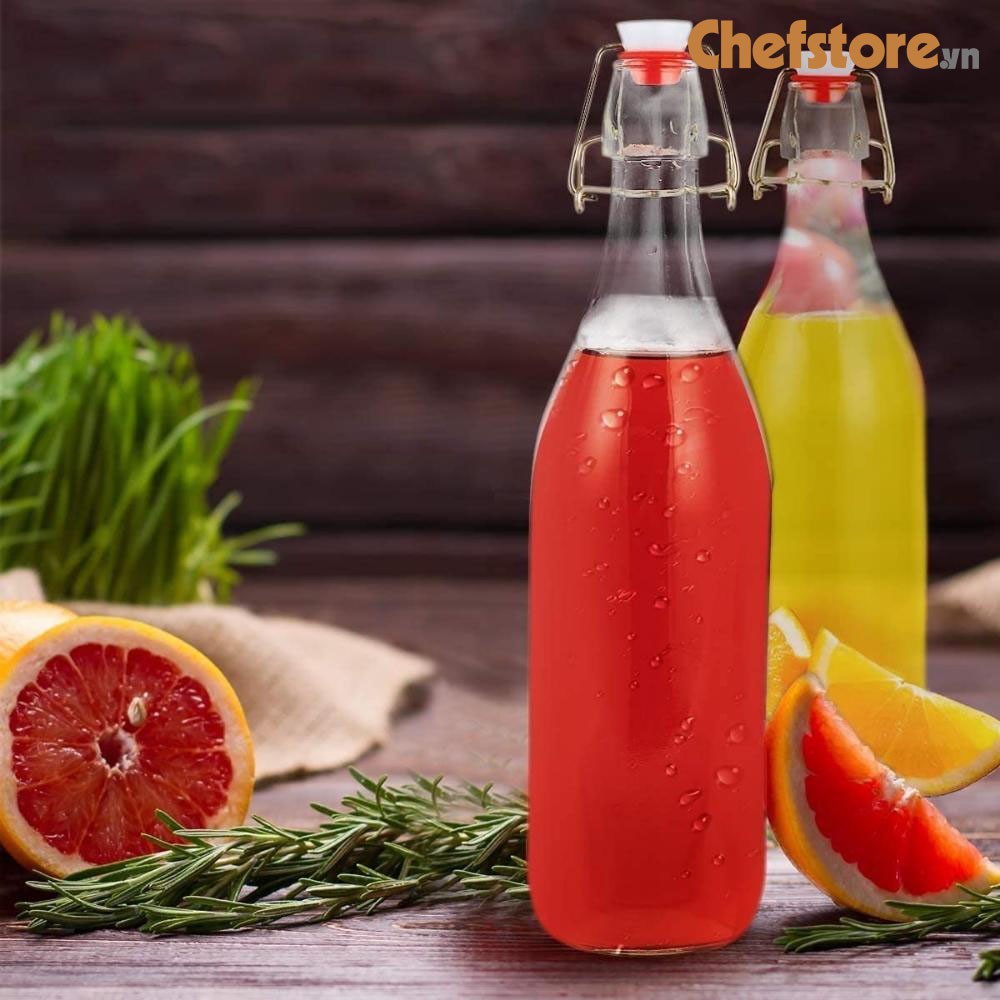 Chai thủy tinh 💥 Bộ 2 chai lọ thủy tinh nắp gài kín hơi đựng thực phẩm dung tích 1000 ml chính hãng BORMIOLI ITALY