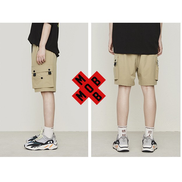 Quần short kaki nam  túi hộp lưng thun co dãn Black Button