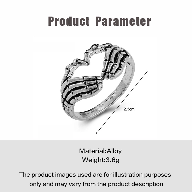 Nhẫn MAYEBE LAVEND bằng kim loại mạ bạc hình xương bàn tay phong cách hiphop Hàn Quốc thời trang