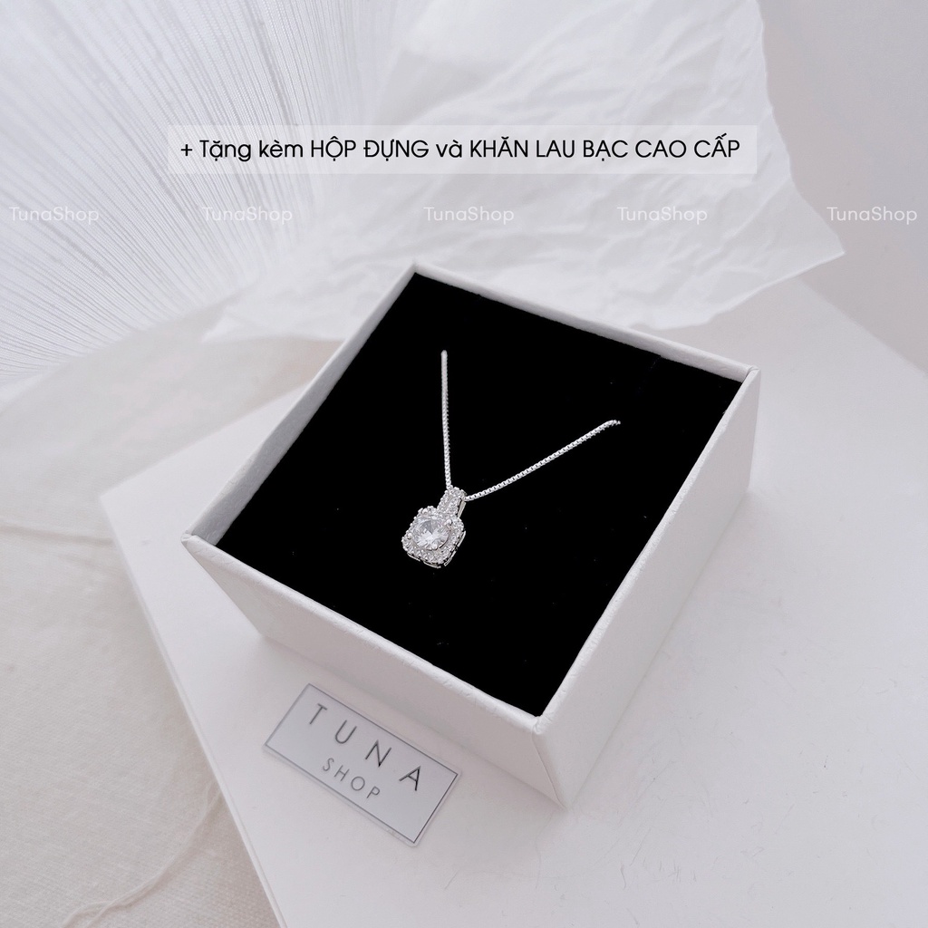 Dây chuyền Bạc gắn đá pha lê mặt vuông full đá cỡ lớn, Vòng cổ Bạc cao cấp 𝐂𝐚𝐦 𝐤𝐞̂́𝐭 𝐜𝐡𝐮𝐚̂̉𝐧 𝐁𝐚̣𝐜 TUNA SILVER