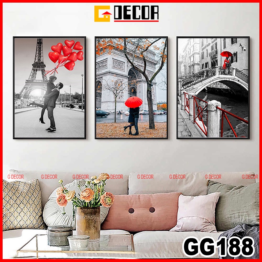 Tranh treo tường canvas khung gỗ 3 bức phong cách hiện đại Bắc Âu 188, tranh trừu tượng trang trí phòng khách, phòng ngủ