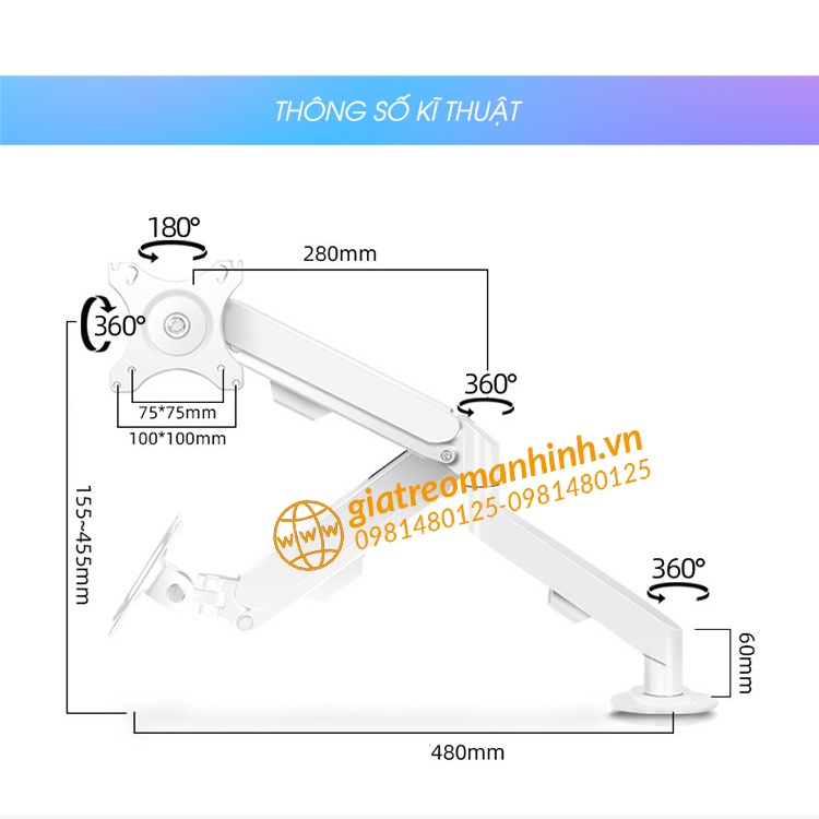 Giá Treo Màn Hình 17 - 30 inch Smart Monitor M5 - Tải trọng 9Kg - Xoay 360 Độ / Lắp Đặt Kẹp vs Vít Xuyên Bàn