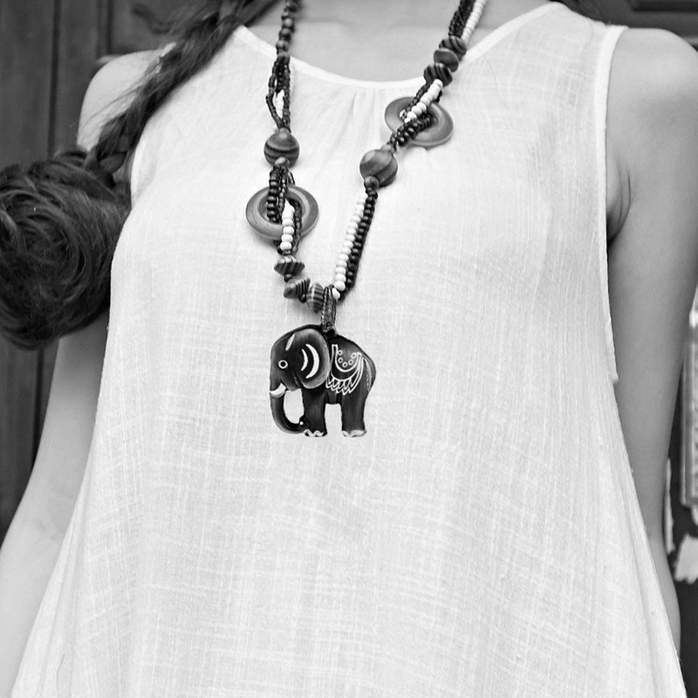 Vòng cổ Mặt Gỗ Hình Voi Phong Cách Boho Thời Trang Cho Nữ