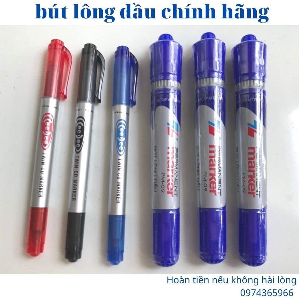 3 bút lông dầu PM-09/bút PM-04 Thiên Long/bút lông dầu 2 đầu, xanh, đen, đỏ chính hãng