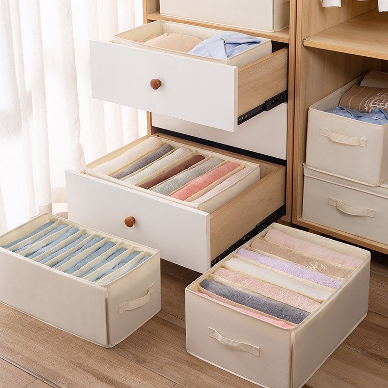 Hộp Đựng Quần Áo Chia Ngăn, Túi Vải Đựng Đồ Có Ngăn Xếp Gấp Gọn Tiện Lợi Chống Thấm Nước Tiện Ích