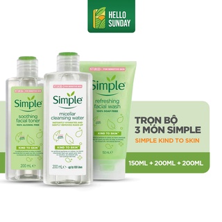 Combo Simple Chăm Sóc Da Nhẹ Dịu: Tẩy Trang + Sữa Rửa Mặt + Nước Hoa Hồng