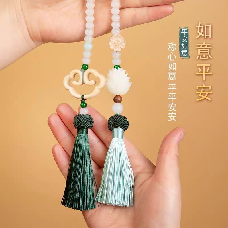 Khánh Ngọc Bội Đeo Xe Gỗ Hoàng Dương hạt Bồ Đề, Khánh Treo Ô Tô , Khánh Treo Gương Chiếu Hậu Cao Cấp