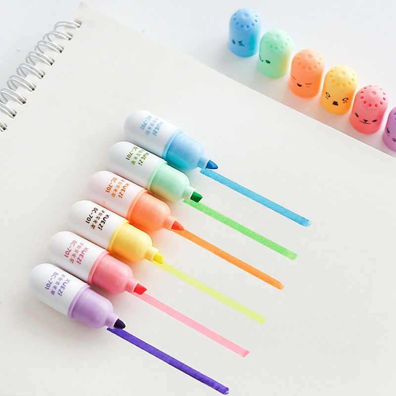 Set 6 bút đánh dấu highlight hình viên thuốc nhiều màu sắc xinh xắn