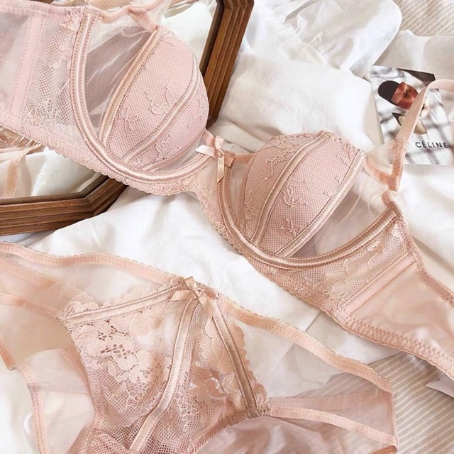 Bộ đồ lót cotton phối ren có gọng đệm mỏng họa tiết gân tai thỏ sexy và thoải mái - THAOCHERRY BL01
