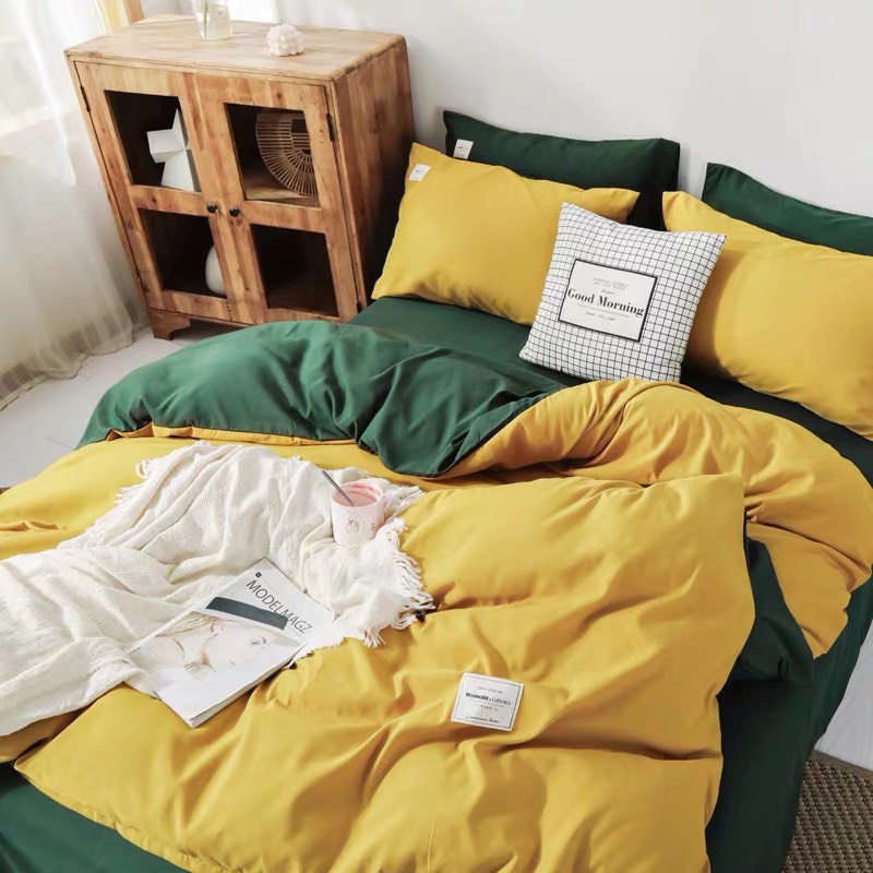 Bộ chăn ga cotton Tici cao cấp phong cách Hàn Quốc đủ size đủ màu (không kèm ruột, tặng kèm vỏ gối ôm)