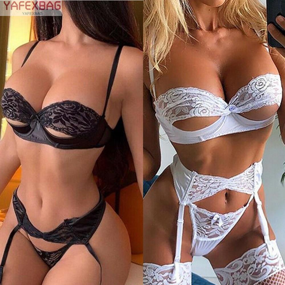 Women Sexy Lace Dress Bra G-String Garter Set Underwear Sleepwear Nightgown S-XL