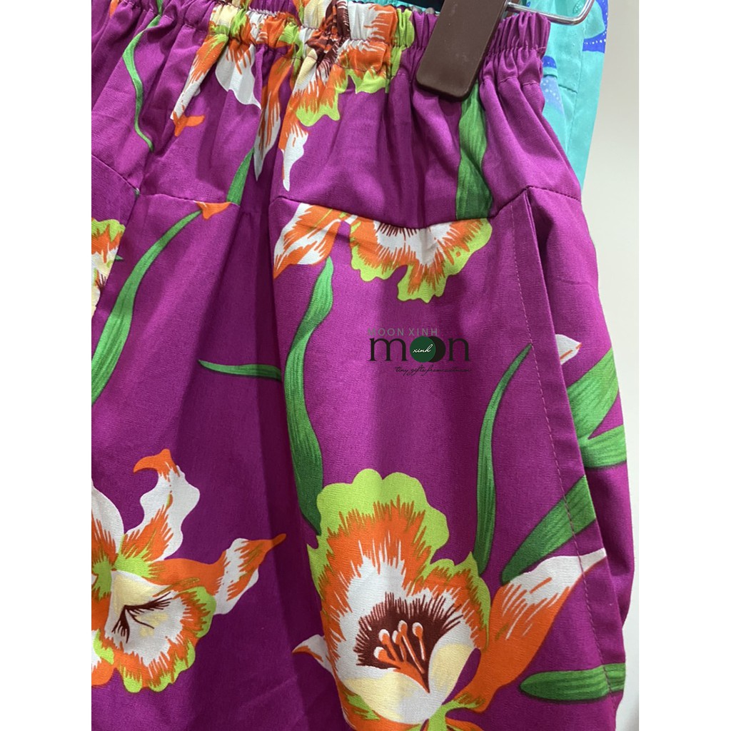 Quần NỮ ống suông đứng rộng của Moon Xinh -Mã QS02 màu Xanh lá và Tím - Full size -  Dài 90,95,100cm