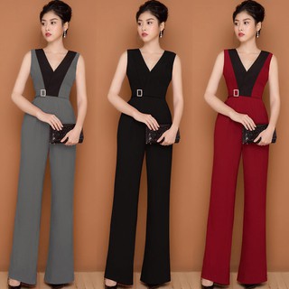 Jumpsuit nữ Dài Cổ Tim Phối Đen Eo Khóa Xinh Xắn J879