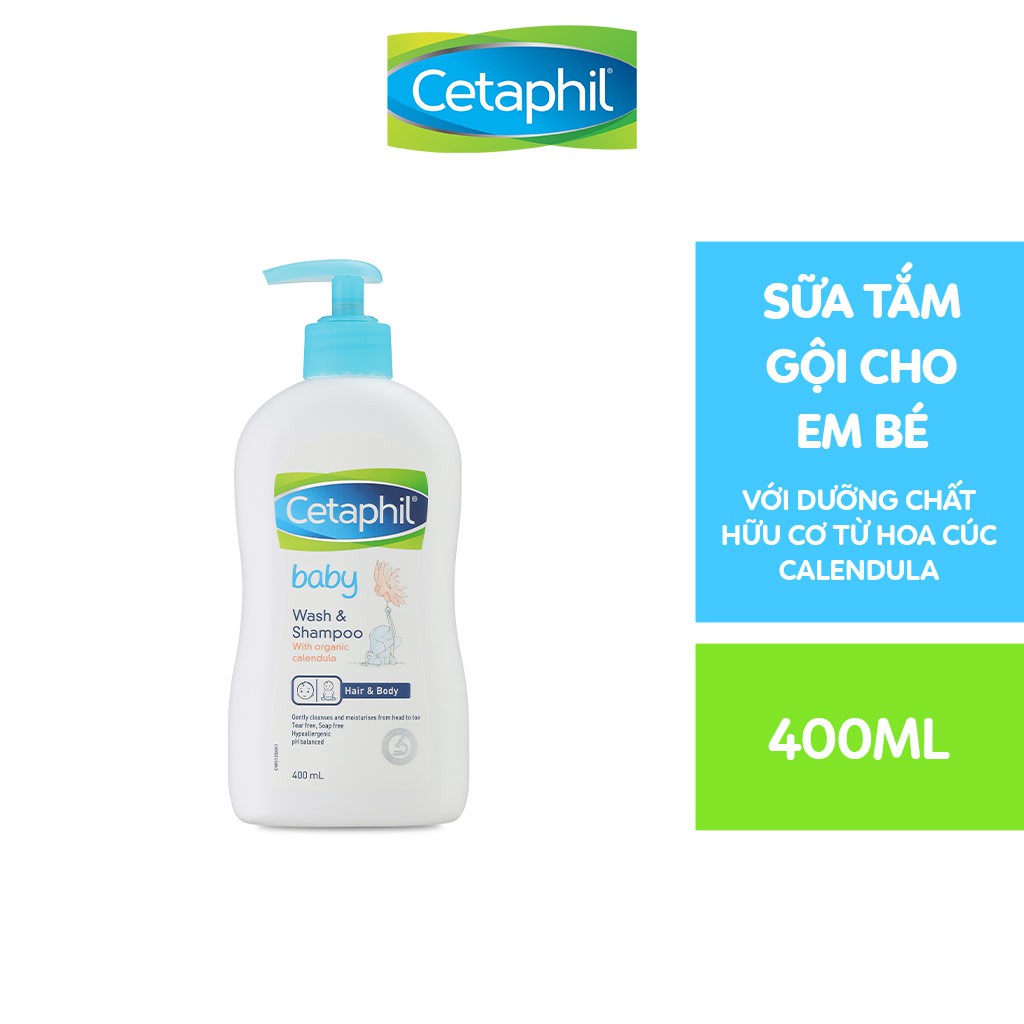 Sữa tắm gội dịu nhẹ cho bé Cetaphil Baby Wash & Shampoo with Organic Calendula 400ml