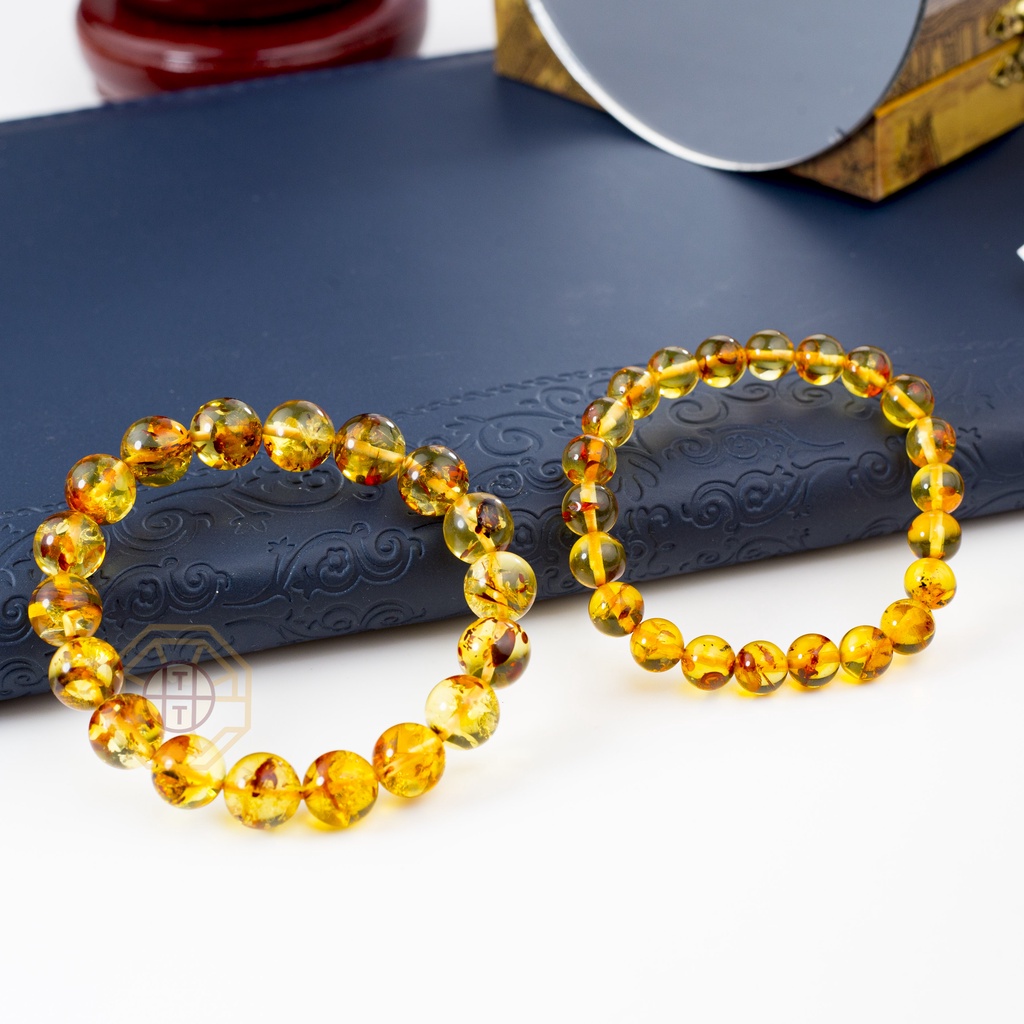 Vòng Tay Phong Thủy Hổ Phách Amberr Tự Nhiên [TẶNG HỘP GỖ] nam nữ mệnh Thổ Kim - Phong Thủy Tây Tạng
