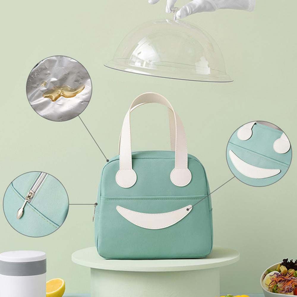 Túi đựng cơm trưa vải oxford chống nước giữ nhiệt in mặt cười nhiều màu tùy chọn