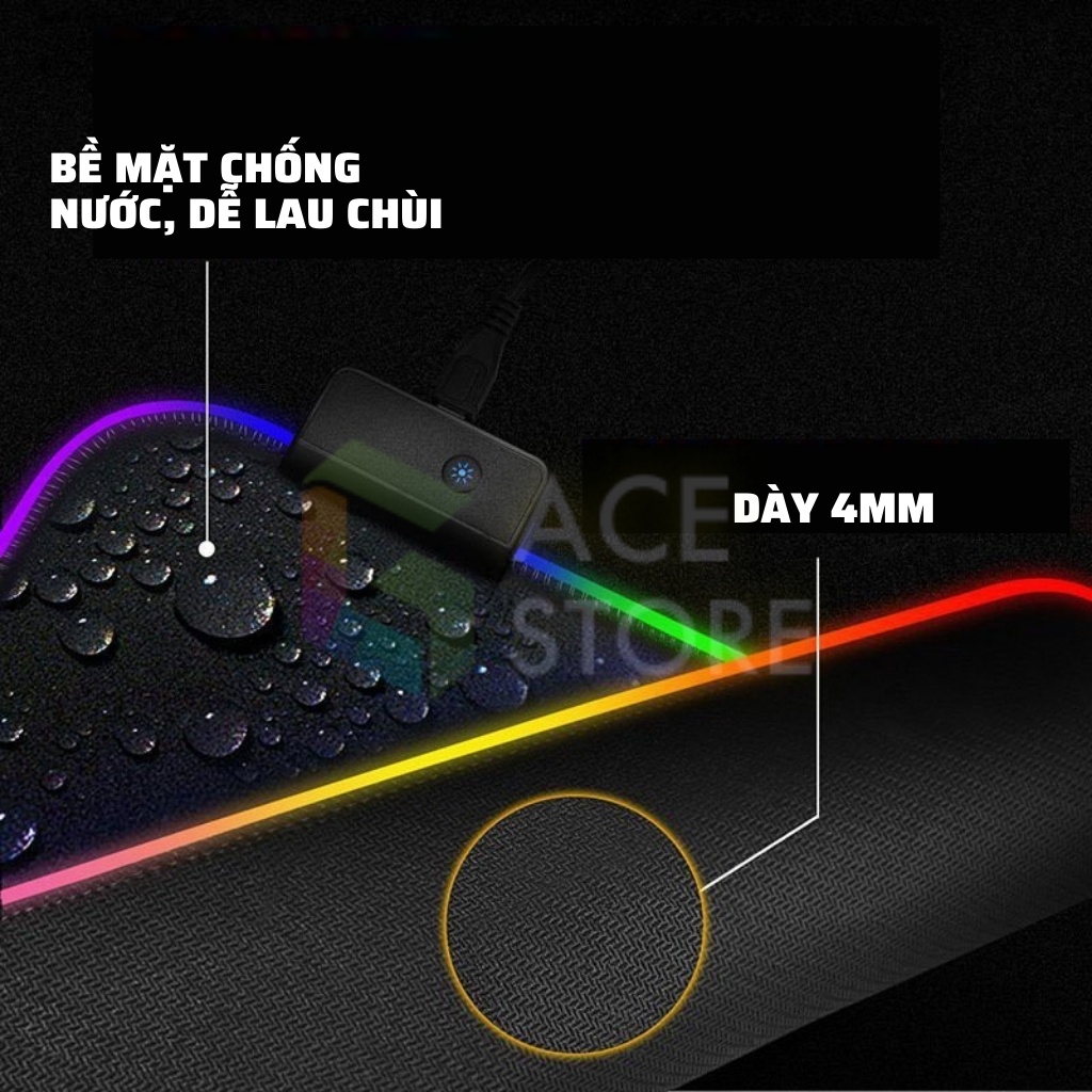 Bàn Di Chuột RGB, Lót Chuột Pad RGB Có Đèn Led Viền, bản siêu ngầu,thời trang siêu mịn Loại Lớn 80x30cmx4mm, 35x25cmx4mm