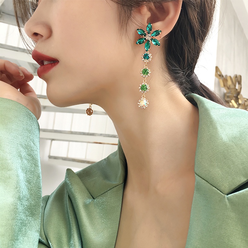[Cao Cấp Bao Đẹp] Bông Tai Hình Hoa Đính Đá Màu Xanh Lục Bảo Cao Cấp Siêu Sang Chảnh Mainia Shop
