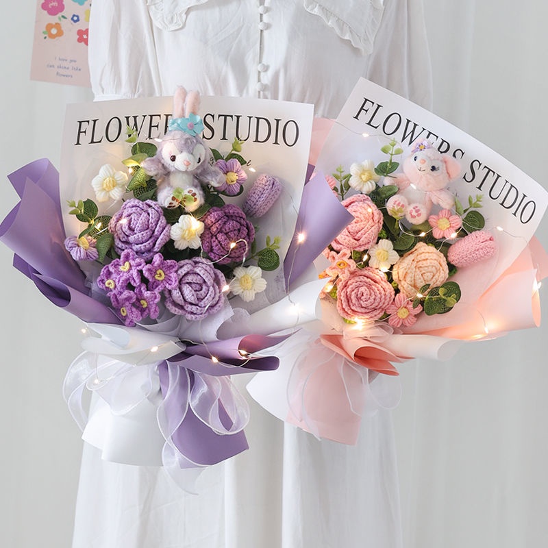 Búp Bê Đan Len Thủ Công Hình Chú Gấu Và Dâu Tây Dễ Thương Dùng Làm Quà Tặng Cho Bạn Gái