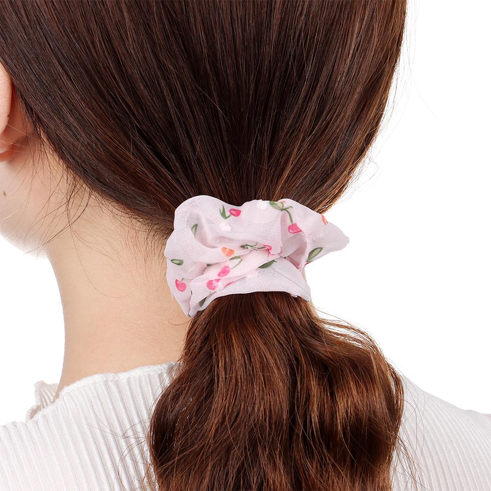 Dây Cột Tóc Chiffon Co Giãn Cao In Họa Tiết Hoa Anh Đào Phong Cách Hàn Quốc