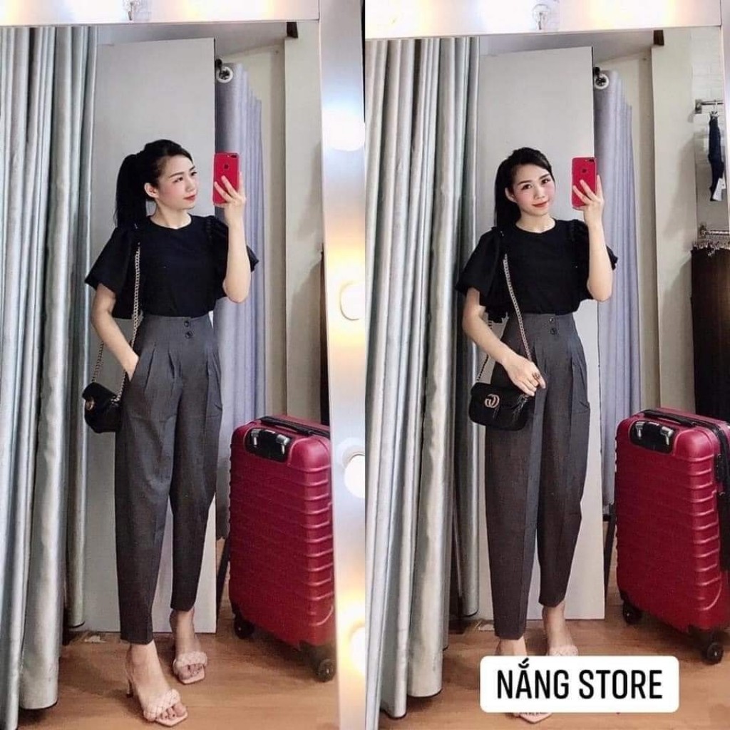 Quần Baggy Nữ Công sở cạp cao dáng thụng xếp ly 2 khuy Ulzzang Cao Cấp