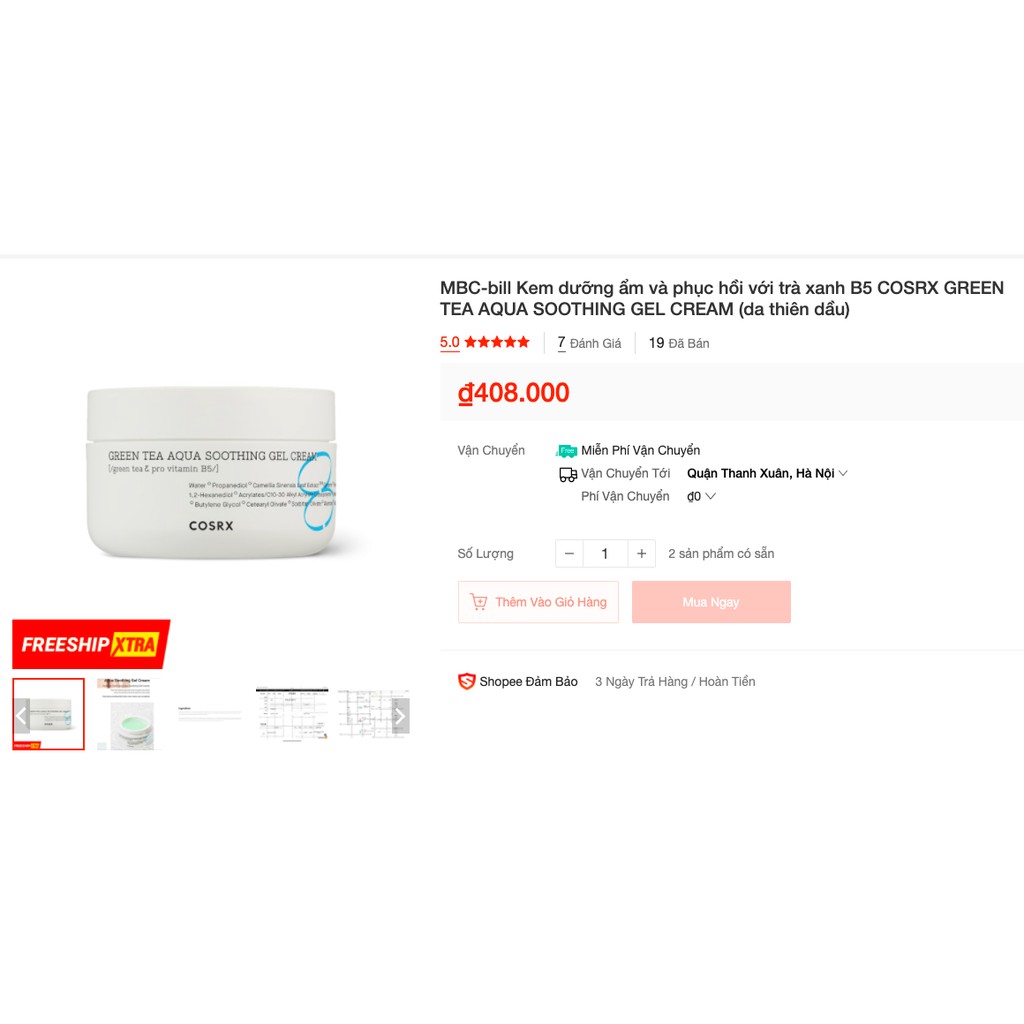 MBC Kem dưỡng ẩm và phục hồi với B5 COSRX GREEN TEA AQUA SOOTHING GEL/Moisture Power Enriched (Da dầu - khô) | BigBuy360 - bigbuy360.vn