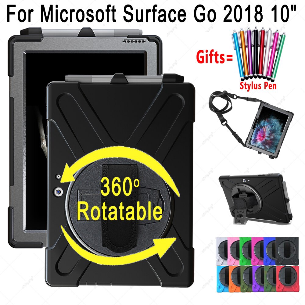 Case For Microsoft Surface Go 2018 10 inch Kids Safe Shockproof With Shoulder Strap Rope Rotating Tablet Silicone Cover