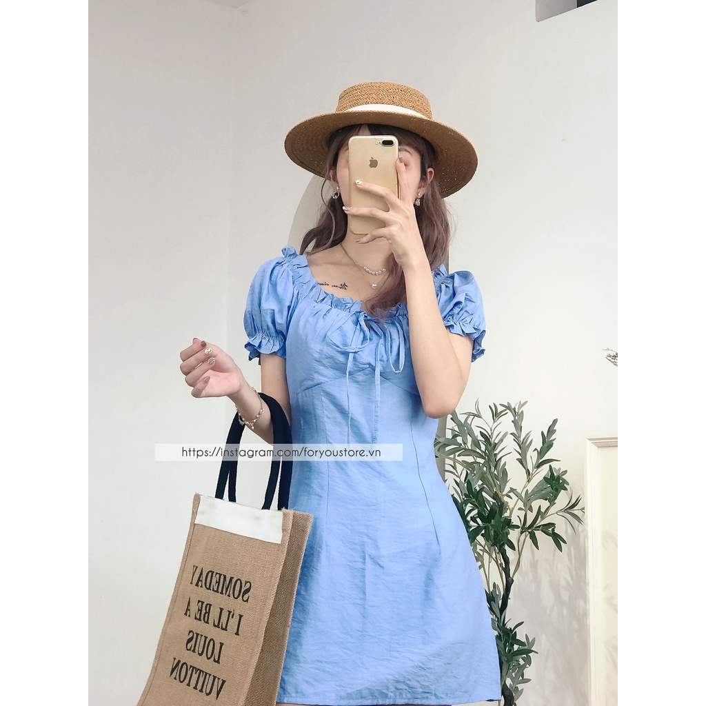 Váy đầm nhún ngực dáng ngắn FORYOU đầm tay bồng màu xanh siêu xinh - Amber Dress