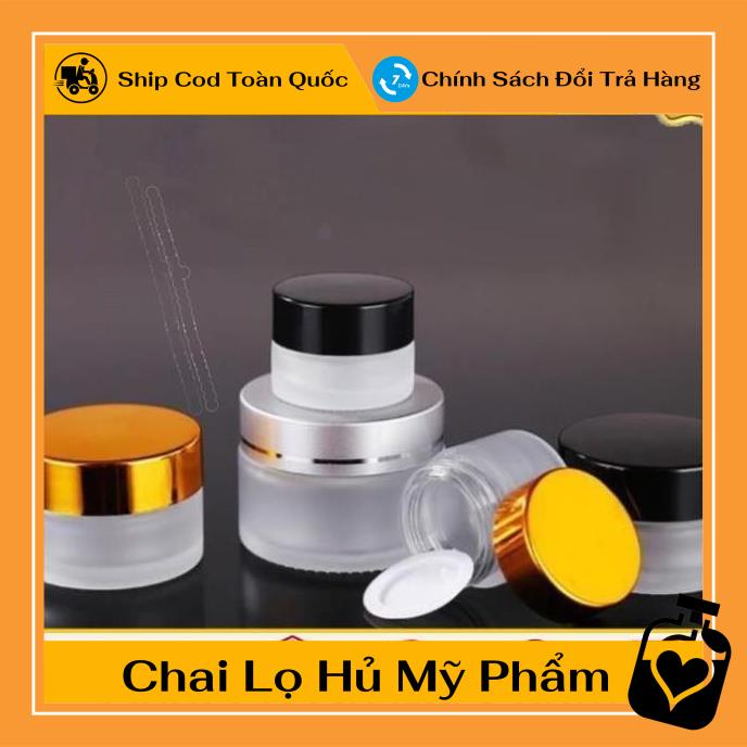 Hủ Đựng Kem ❤ Hũ chiết mỹ phẩm thủy tinh mờ 5g,10g Nắp vàng, Đen , lọ đựng kem , , phụ kiện du lịch