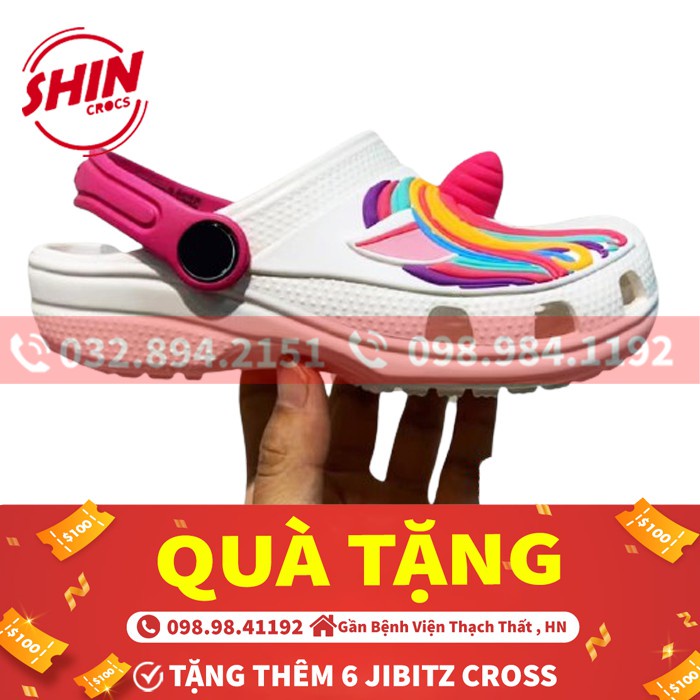 dép cross cho béFREESHIPdép cross cho bé họa tiết ngựa hồng PONR và CÁ MẬP  MAIHNSS2213 tặng thêm 6 jibitz cross