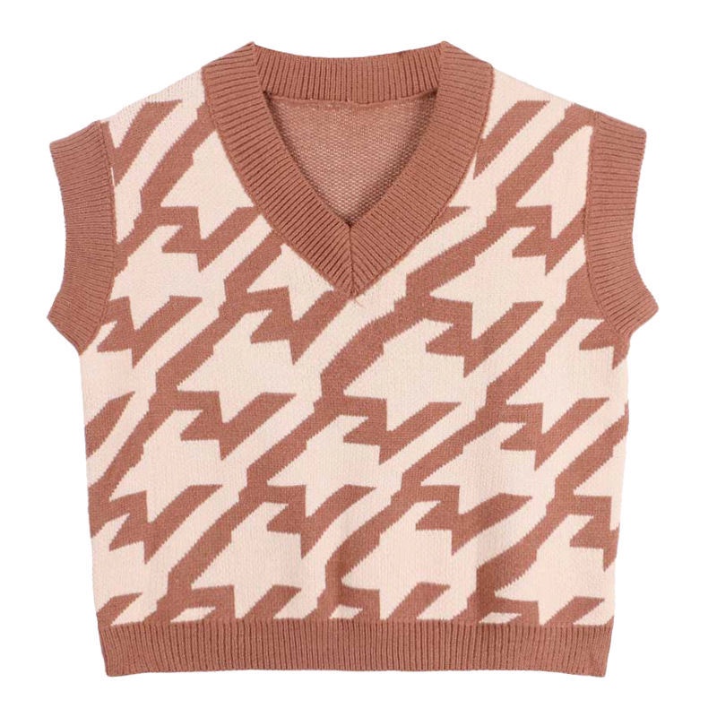 Áo len không tay dáng rộng họa tiết sọc màu tương phản cá tính thời trang