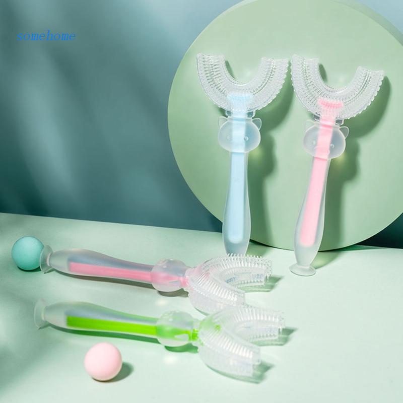Bàn Chải Đánh Răng Silicone Hình Chữ U Xoay 360 Độ Cho Trẻ Em° Dụng Cụ Vệ Sinh Răng Miệng 2-4
