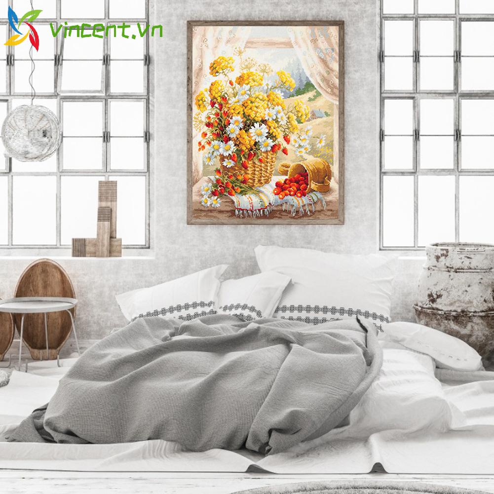 Bộ dụng cụ thêu tranh chữ thập họa tiết hoa cúc 11CT trang trí nhà cửa